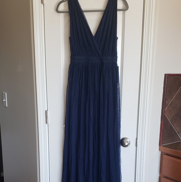 NWT LULUS Navy Blue Tulle Formal Gown - Picture 2 of 4